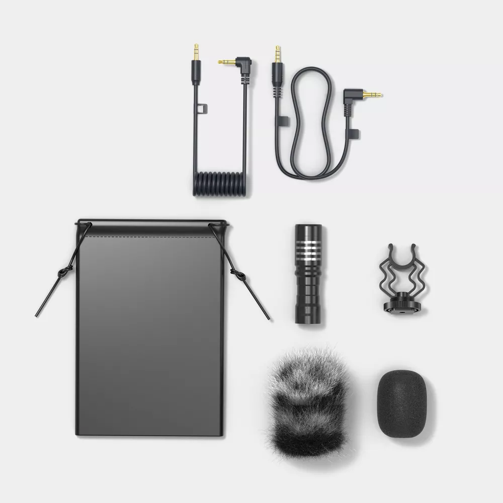 Microphone Cardioid Directional Recording Microphone with Shock Mount for Camera & Mobile Devices
