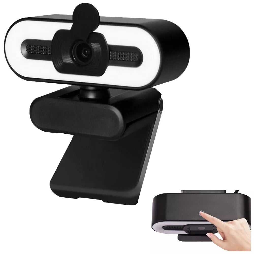Webcam 2K HD USB3.0 Webcam with Adjustable Ring Light, Autofocus & Noise Cancelling Microphone